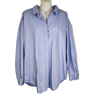 Beachlunchlounge Womens Shirt Blue 100% Cotton Button Up Long Sleeve Size Large